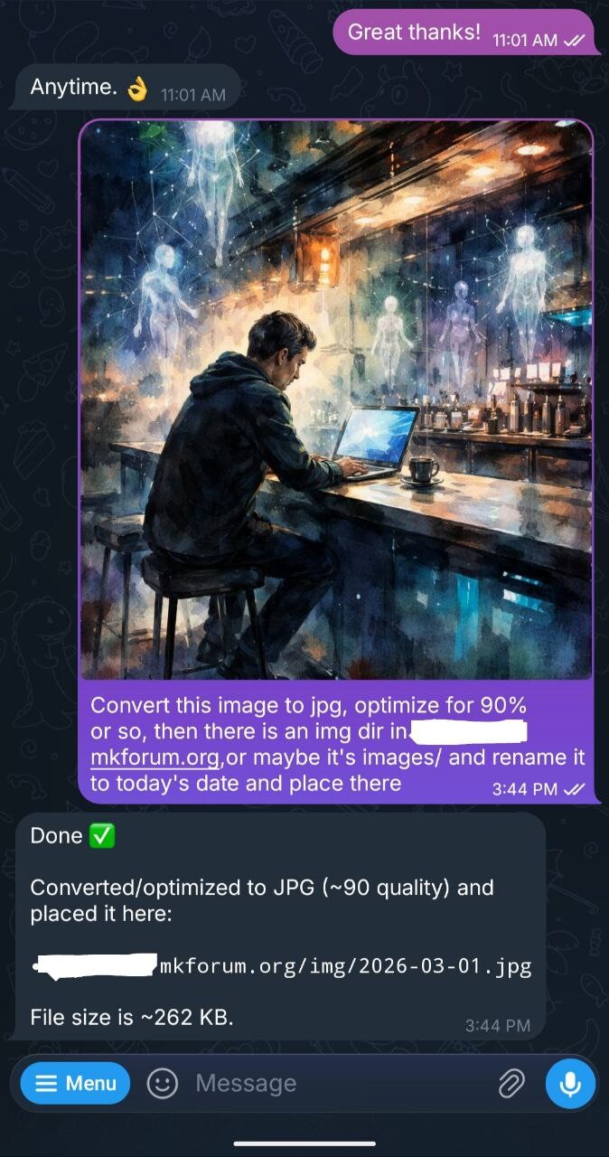 Image of OpenClaw in Telegram