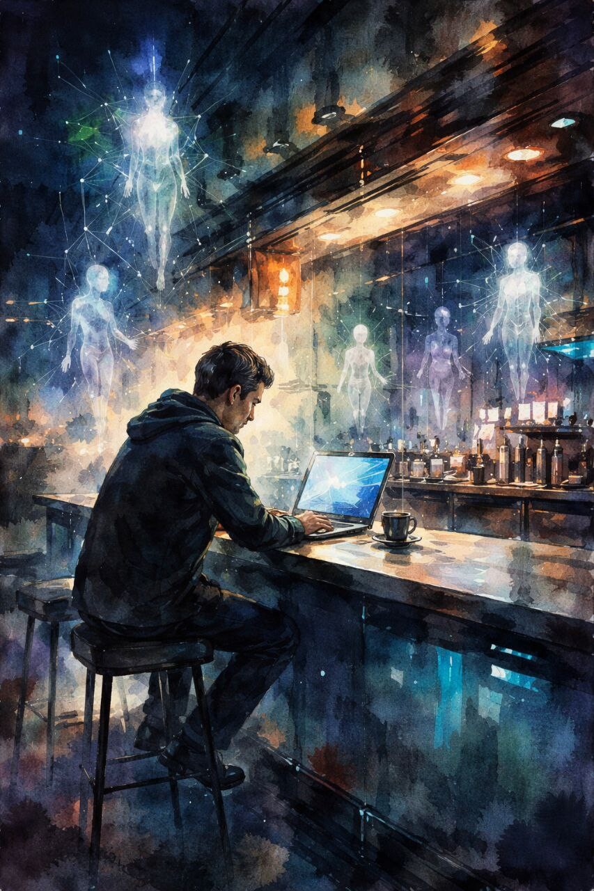 Man in front of computer, ai generated image